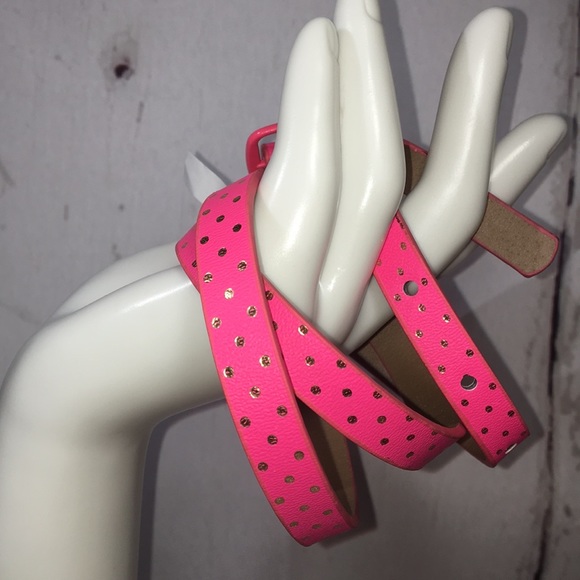 Accessories - Bubblegum hot pink skinny gold rockabilly polkadot accent pin up belt L NEW